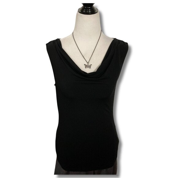 JESSICA Black sleeveless cowlneck shirt ~ Vintage XS SMALL MEDIUM goth tank top - Picture 3 of 14
